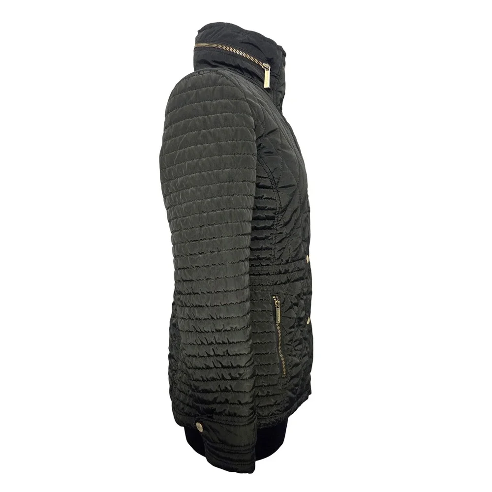 Michael‎ Kors Quilted Moss Green Puffer Jacket Gold Hardware Hidden Hood Size PS